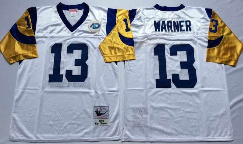 Rams 13 Kurt Warner White M&N Throwback Jersey->nfl m&n throwback->NFL Jersey